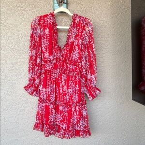 Chic Red Floral Long Sleeve Dress